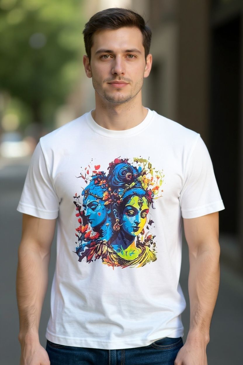 Divine Radiance: Radha-Krishna Abstract Graphic Tee