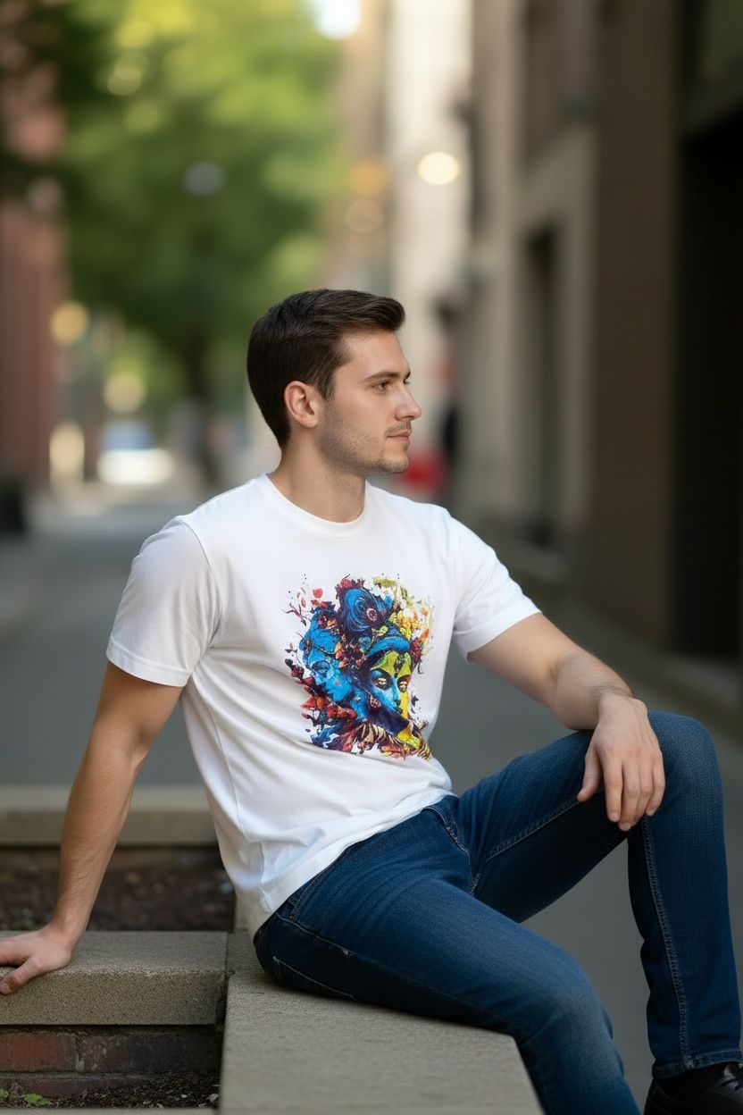 Divine Radiance: Radha-Krishna Abstract Graphic Tee