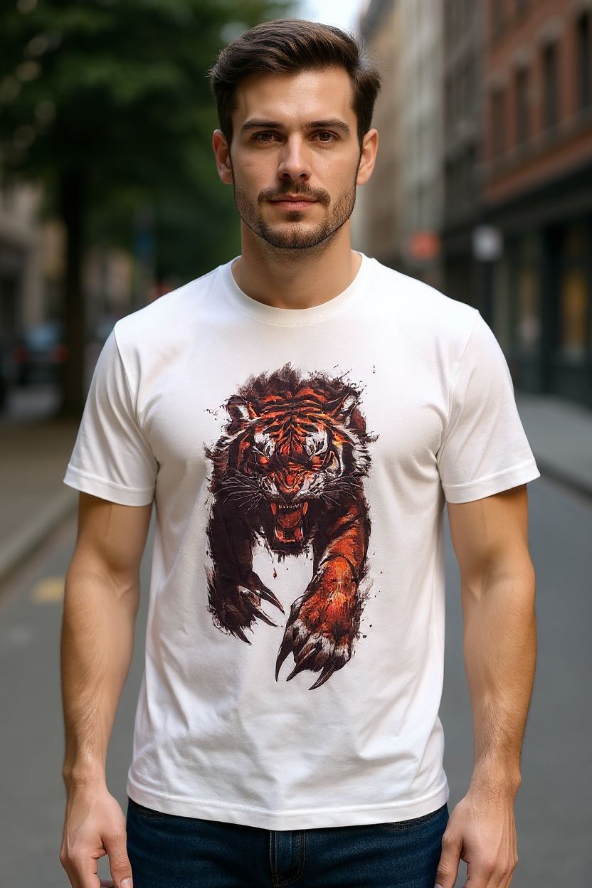 "Primal Fury" Tiger Graphic Printed T-Shirt