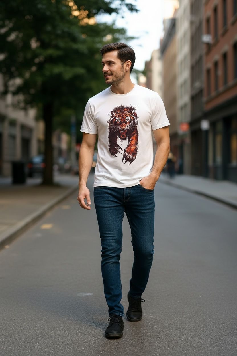 "Primal Fury" Tiger Graphic Printed T-Shirt