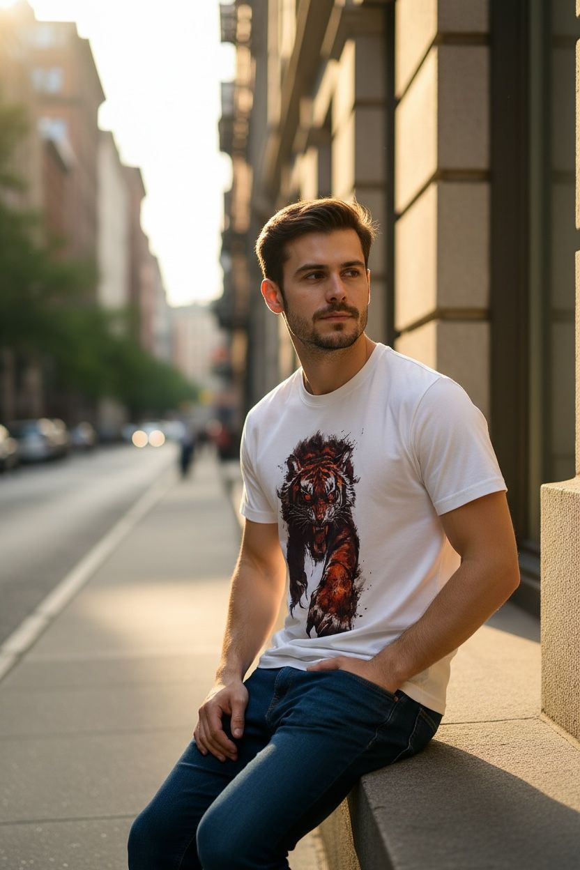 "Primal Fury" Tiger Graphic Printed T-Shirt